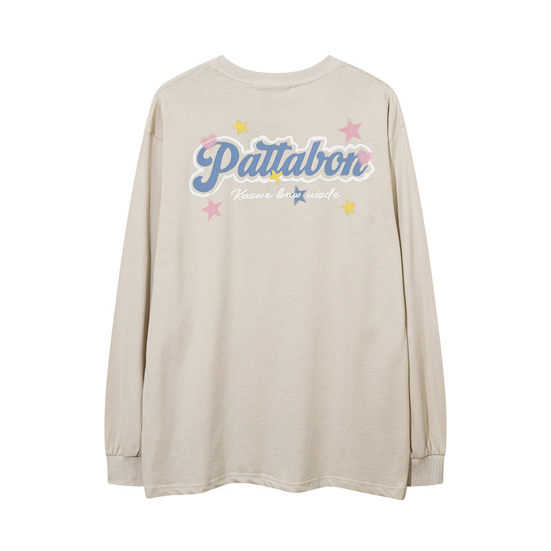 Men Long Sleeve Shirt Dopamine Cartoon Printed Lovers Wild Long Sleeve T-shirt for Men and Women