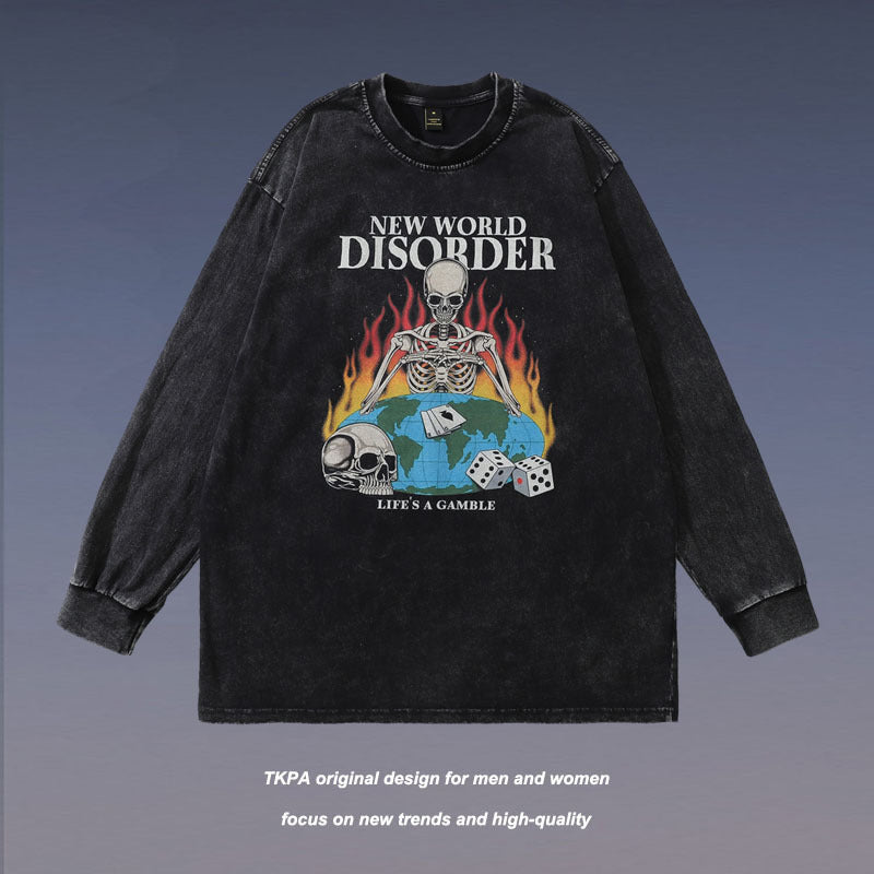 Men's Long Sleeve Shirt Vintage Washed and Worn T-shirt Men's INS All-Match Bottoming Shirt Top