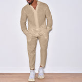 Men Co-Ords Linen Autumn Leisure Suit Long Sleeve