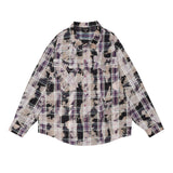 Men Long Sleeved T Shirt Tie-Dyed Washed Plaid Shirt Men's Spring and Autumn Casual Loose Long Sleeve Lapel Shirt