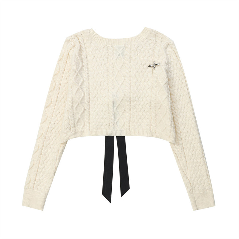 Women Sweater Short Sweater Girls Autumn Casual Twist Long Sleeve