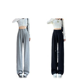 Palazzo Pants Gray Sports Pants for Women Spring Summer Autumn Drape Casual Straight-Leg Slimming Sweatpants