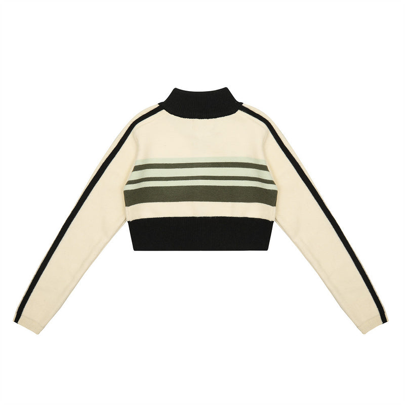 Women Sweater Short Knitted Cardigan Color Matching Long Sleeve Sweater Coat