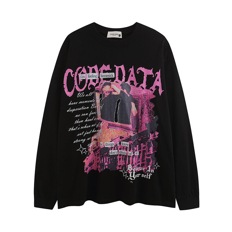 Men Long Sleeve Shirt Vintage Floral Print Long Sleeves Bottoming T-shirt Men and Women Loose