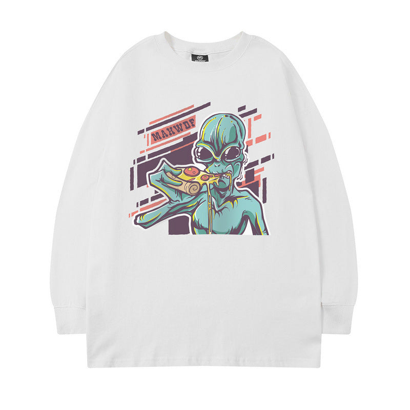 Men Long Sleeve Shirt Alien Printed Long Sleeve T-shirt Men's Loose round Neck Couple
