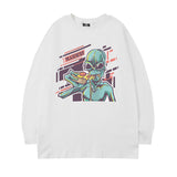 Men Long Sleeve Shirt Alien Printed Long Sleeve T-shirt Men's Loose round Neck Couple