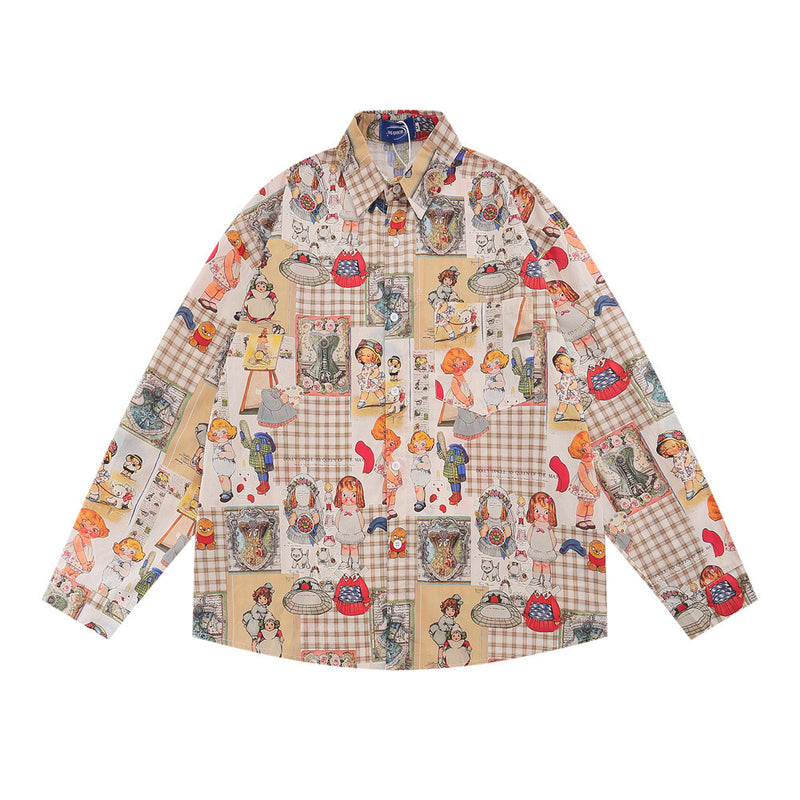 Men Long Sleeved T Shirt Printed Shirt Spring and Autumn Long Sleeve Casual Loose Men's Ins