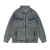 Men Denim Jacket Washed and Worn Denim Jacket Men's Vintage Pocket Jacket Spring and Autumn