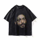 Men T Shirt Retro Washed Distressed Anime Print Short Sleeve T-shirt Loose