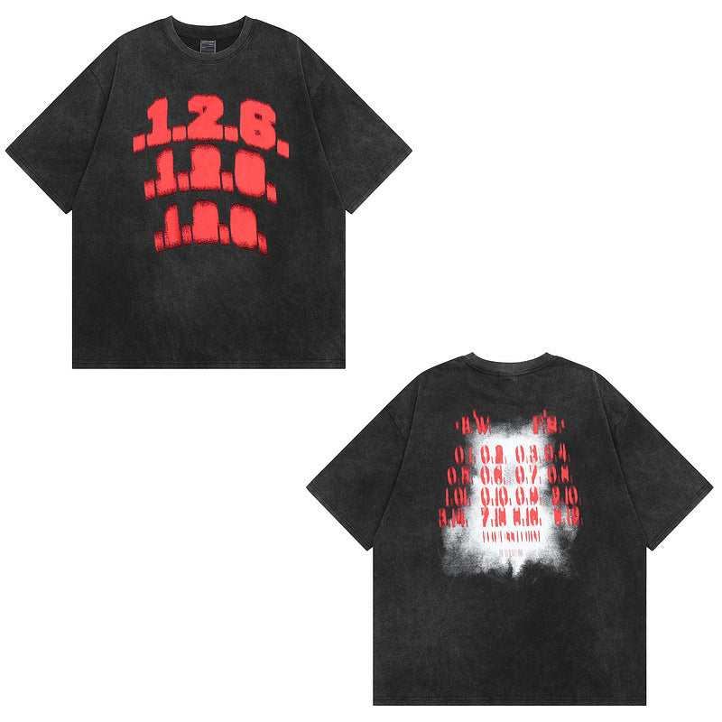 Men T Shirt Alphabet Graffiti Print Distressed Short-Sleeved T-shirt Men and Women Vibe Style