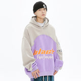 Men Fleece Lined Hoodie Patchwork Hoodie Men's Autumn and Winter Letters Puff Print Pullover