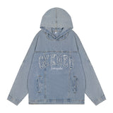 Men Denim Jacket Washed and Worn Hooded Denim Jacket Men's Loose Spring and Autumn Denim Sweatshirt