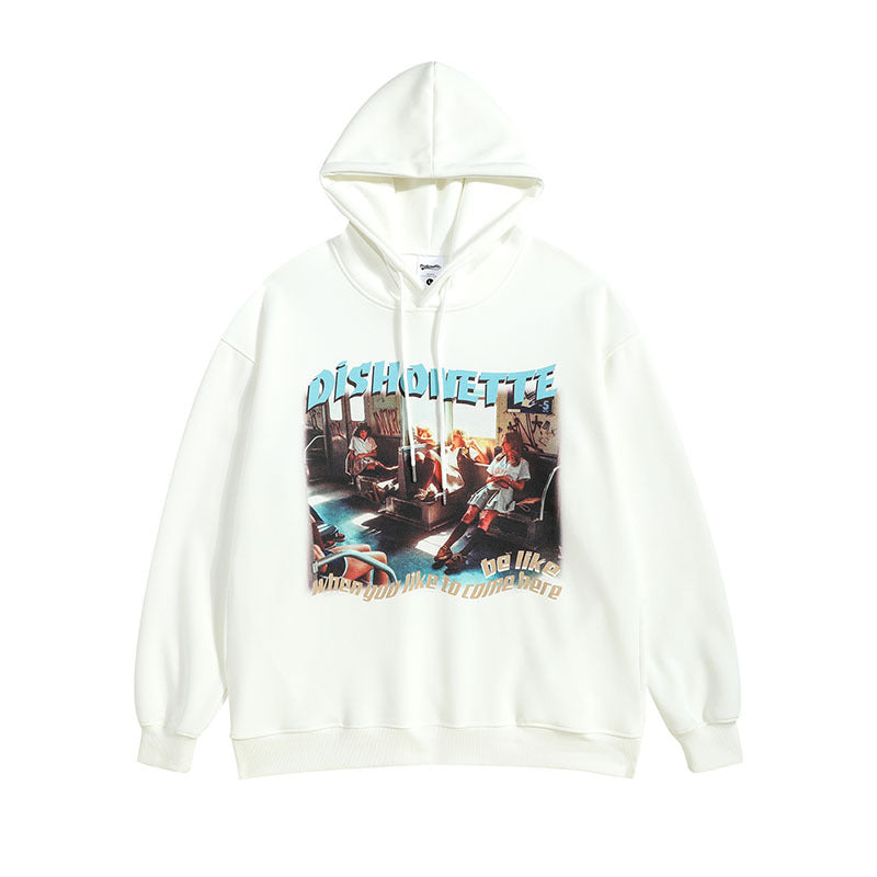Men Long Sleeve Shirt Vintage Hiphop Printed Hoodie Men's and Women's Loose All-Match Hoodie