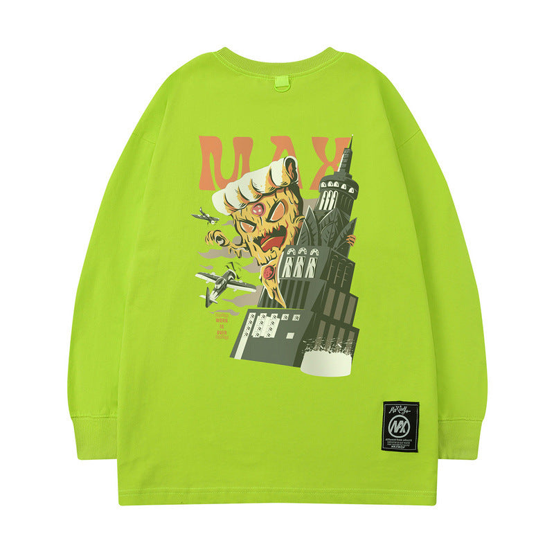 Men Long Sleeve Shirt Personality Cartoon Printed Loose Long Sleeves T-shirt Men's and Women's Tops