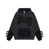 Men Hoodie Masked Bat Hooded Cardigan Sweater Letter Towel Embroidery Coat