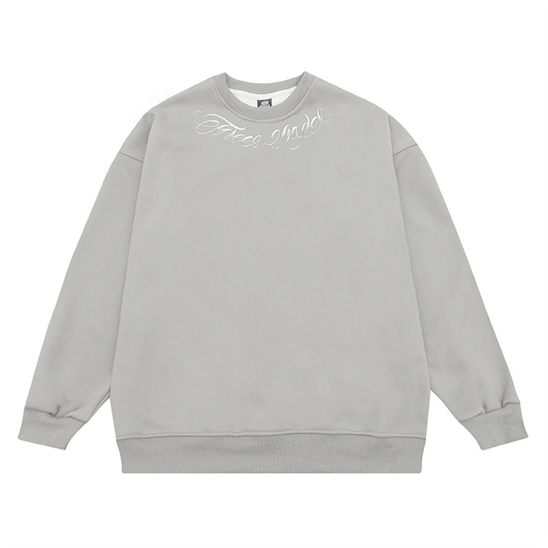 Men Fleece Lined Hoodie round Neck Sweater Men's Loose Sweatshirt Casual Top