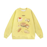 Men Hoodie Bread Burger Print round Neck Pullover Top Autumn and Winter