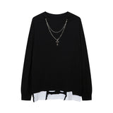 Men Long Sleeve Shirt Fashion Brand Dark Graffiti Necklace Long Sleeve T-shirt Men and Women Loose