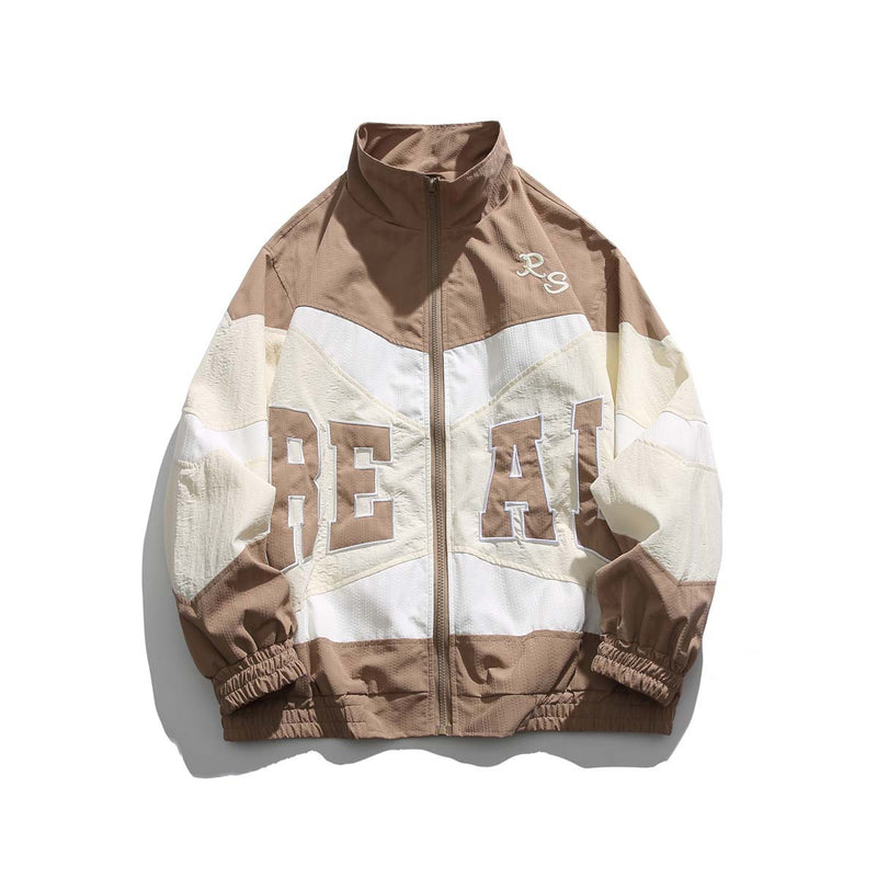 Unisex Jacket Fall Color-Blocking Letter Embroidered Coat
