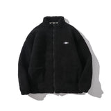 Men Cotton Mixed Jacket Coat Berber Fleece Coat Men's Autumn and Winter Stand Collar Zipped Cotton-Padded Jacket Loose