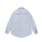 Men Long Sleeved T Shirt Embroidered Denim Long Sleeve Shirt Men Spring and Autumn Wash Water Denim Shirt Coat