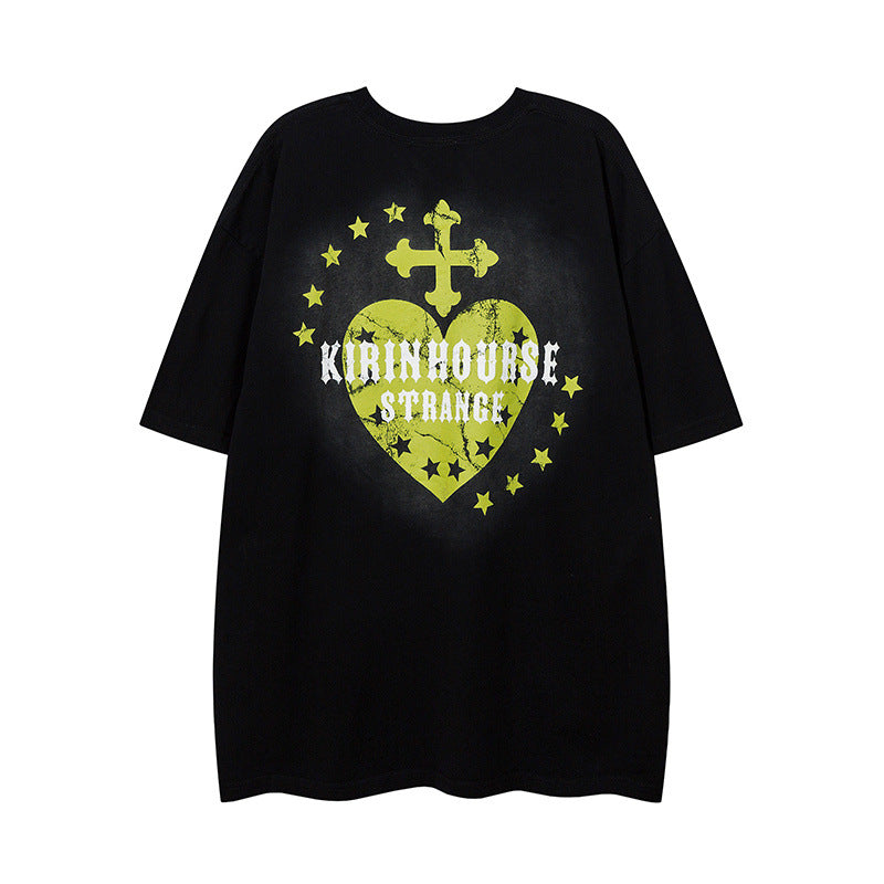 Men T Shirt Printed Short-Sleeved T-shirt Men's Ins Loose Street Casual Couple