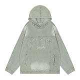 Men Denim Jacket Washed and Worn Hooded Denim Jacket Men's Loose Spring and Autumn Denim Sweatshirt