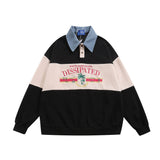 Men Hoodie Stitching Embroidered Letters Men's Loose Spring and Autumn Long Sleeve Polo Shirt