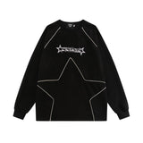 Men Hoodie Five-Pointed Star round Neck Sweater Sports Loose Casual Long Sleeve Pullover Top