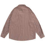 Men Long Sleeved T Shirt Flower Vertical Striped Long Sleeve Shirt Men's Spring and Autumn Loose Shirt Casual