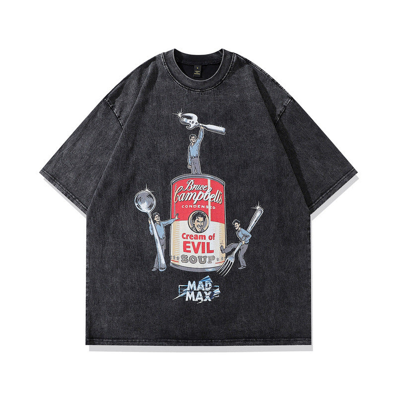 Men's T Shirt Cartoon Printed round Neck Short Sleeve T-shirt Men's and Women's Retro Vibe Style