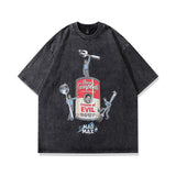 Men T Shirt Hip Hop Retro Printed Distressed Couple Short Sleeve T-shirt Men and Women