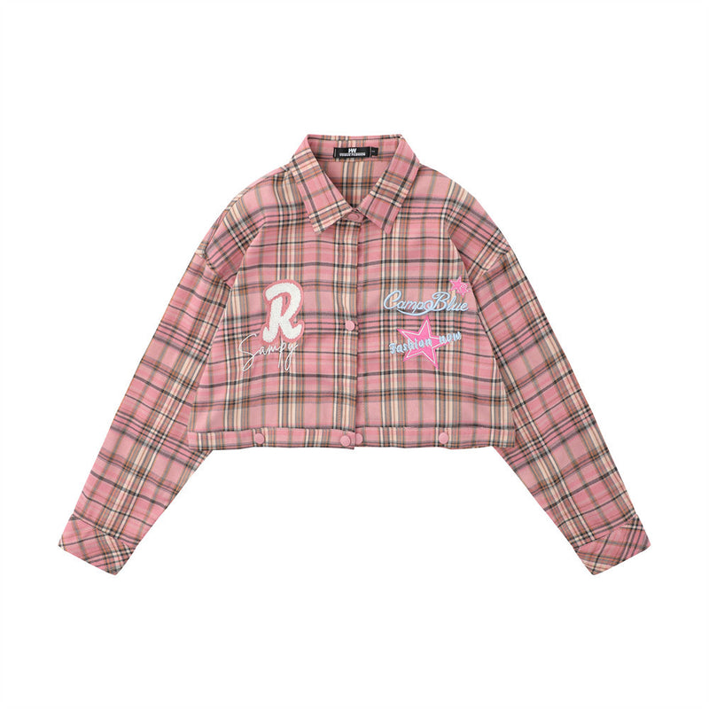 Women Long Sleeve Shirt Women's Button Stitching Embroidered Loose Long Sleeve