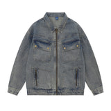 Men Denim Jacket Washed and Worn Denim Jacket Men's Vintage Pocket Jacket Spring and Autumn