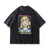 Men T Shirt Distressed Printed Short-Sleeved T-shirt Male and Female Personality Washed Loose
