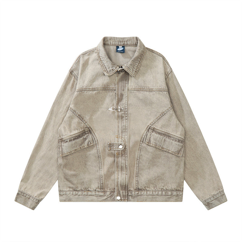 Men Denim Jacket Washed Do the Old Cowboy Coat Men's Loose Casual Spring and Autumn Stitching Jacket