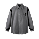 Men Long Sleeved T Shirt Color Matching Stitching Embroidered Letter Long Sleeve Lapel Shirt Men Ins