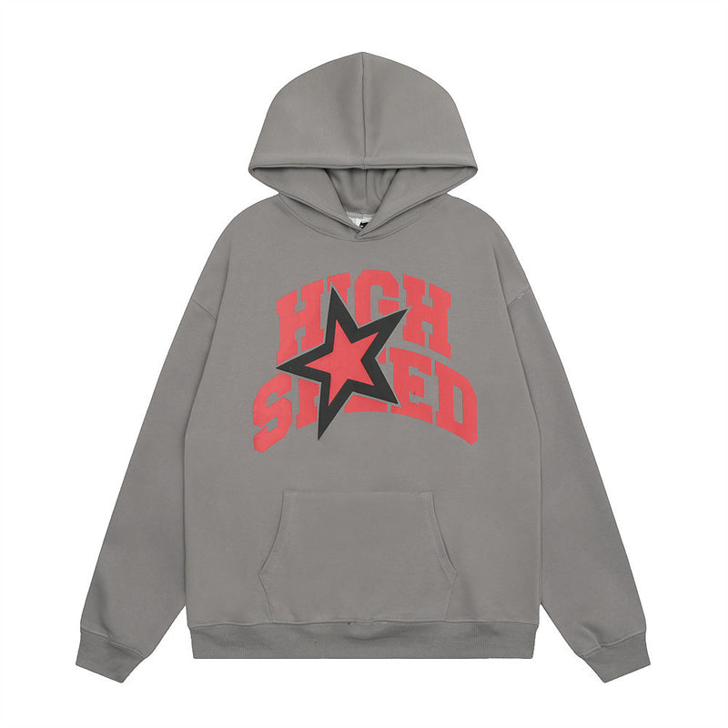 Men Hoodie Five-Pointed Star Letter Printing Hooded Pullover