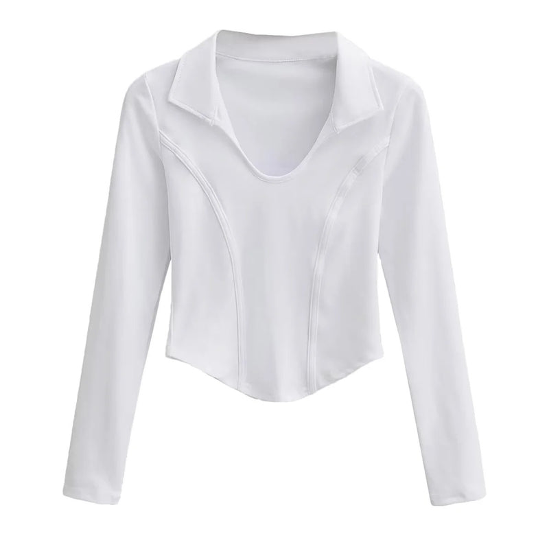 Women T-shirt High Waist Short T-shirt Female Autumn Long-Sleeved Top