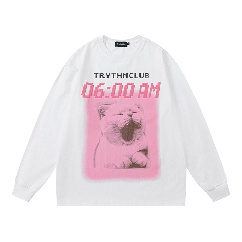 Men Long Sleeve Shirt Printed Long Sleeve Bottoming Shirt Men and Women Hip Hop Loose round Neck