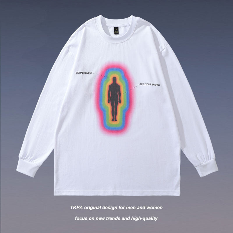 Men Long Sleeve Shirt Design Print Couple Upper Clothes Long Sleeves T-shirt Men and Women