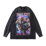 Men Long Sleeve Shirt Rodman Printed Autumn Men's Bottoming Worn Looking Washed-out Long Sleeve T-shirt