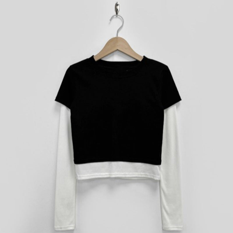 Women Long Sleeve Shirt Autumn Long Sleeve Short Top Women's round Neck Bottoming Shirt