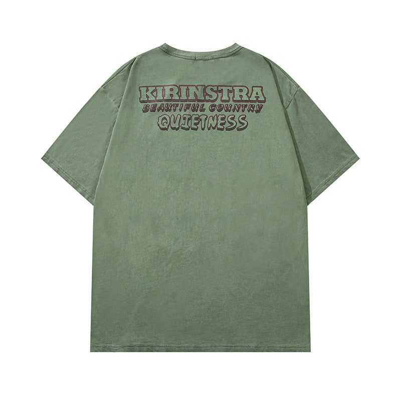 Men T Shirt Vintage Distressed Washed Loose Casual Short Sleeve T-shirt for Men and Women