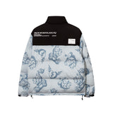 Men Cotton Padded Jacket Coat Printed Stitching Cotton Coat Jacket Men's Ins Loose down Jacket Cotton-Padded Jacket