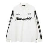 Men Long Sleeve Shirt Preppy Style Polo Lapel Long Sleeve T-shirt Men and Women Hiphop Retro