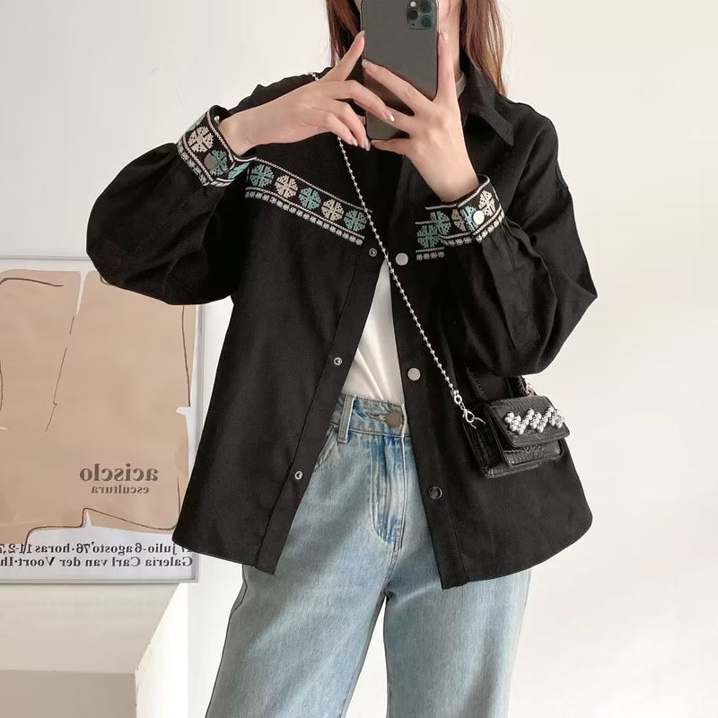 Women's T-Shirt Spring and Autumn Embroidered Denim Coat Women's Loose