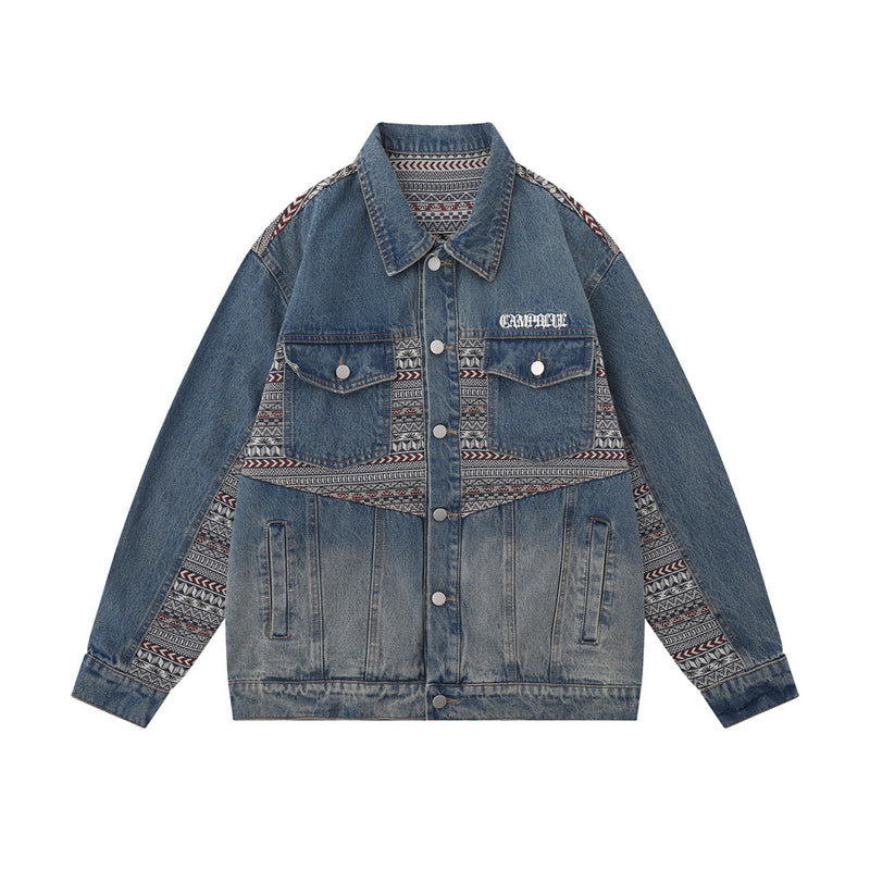 Men Denim Jacket Stitching Denim Jacket Men's Design Sense Loose Wash Distressed Denim Jacket