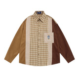 Men Long Sleeved T Shirt Spring and Autumn Lattice Shirt Men's Stitching Long Sleeve Shirt Outer Wear