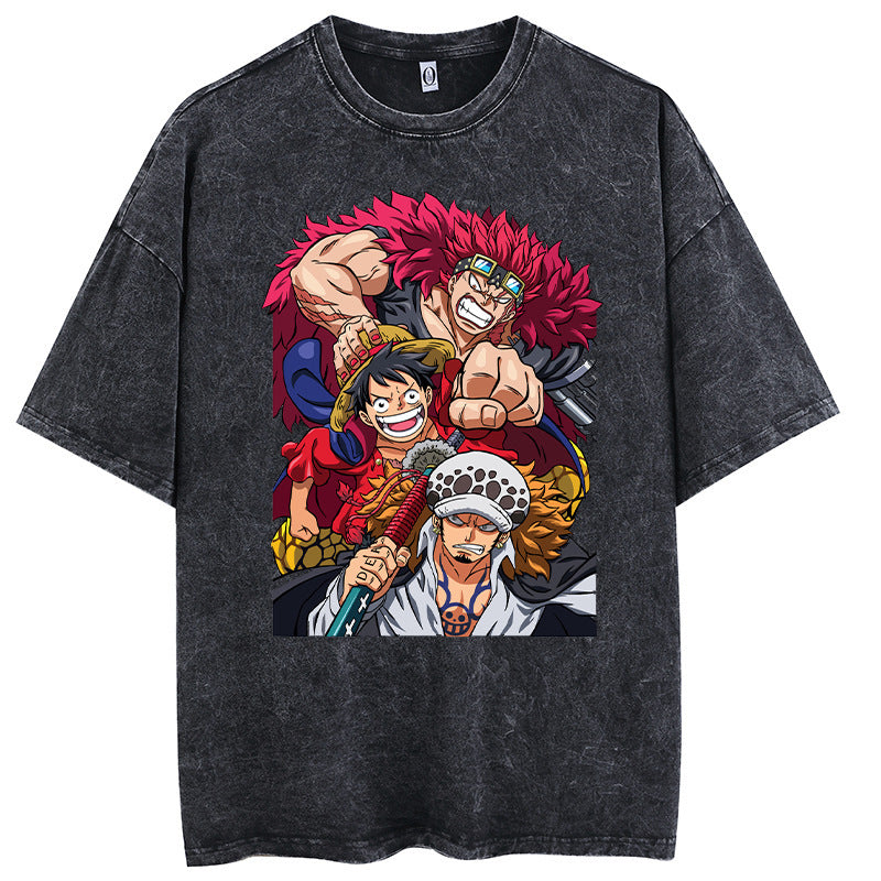 Youth men ONE PIECE Faded Vintage T Shirts Anime Character